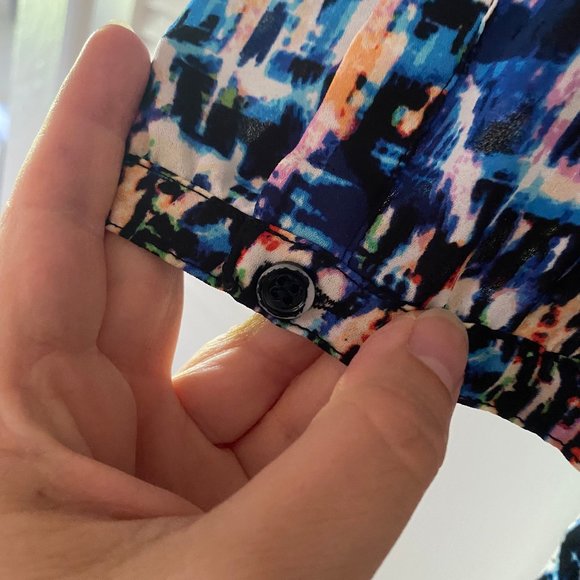 NYDJ Pintuck Blouse Women's Petite XL Blue Split Neck Pullover PXL - Picture 6 of 10